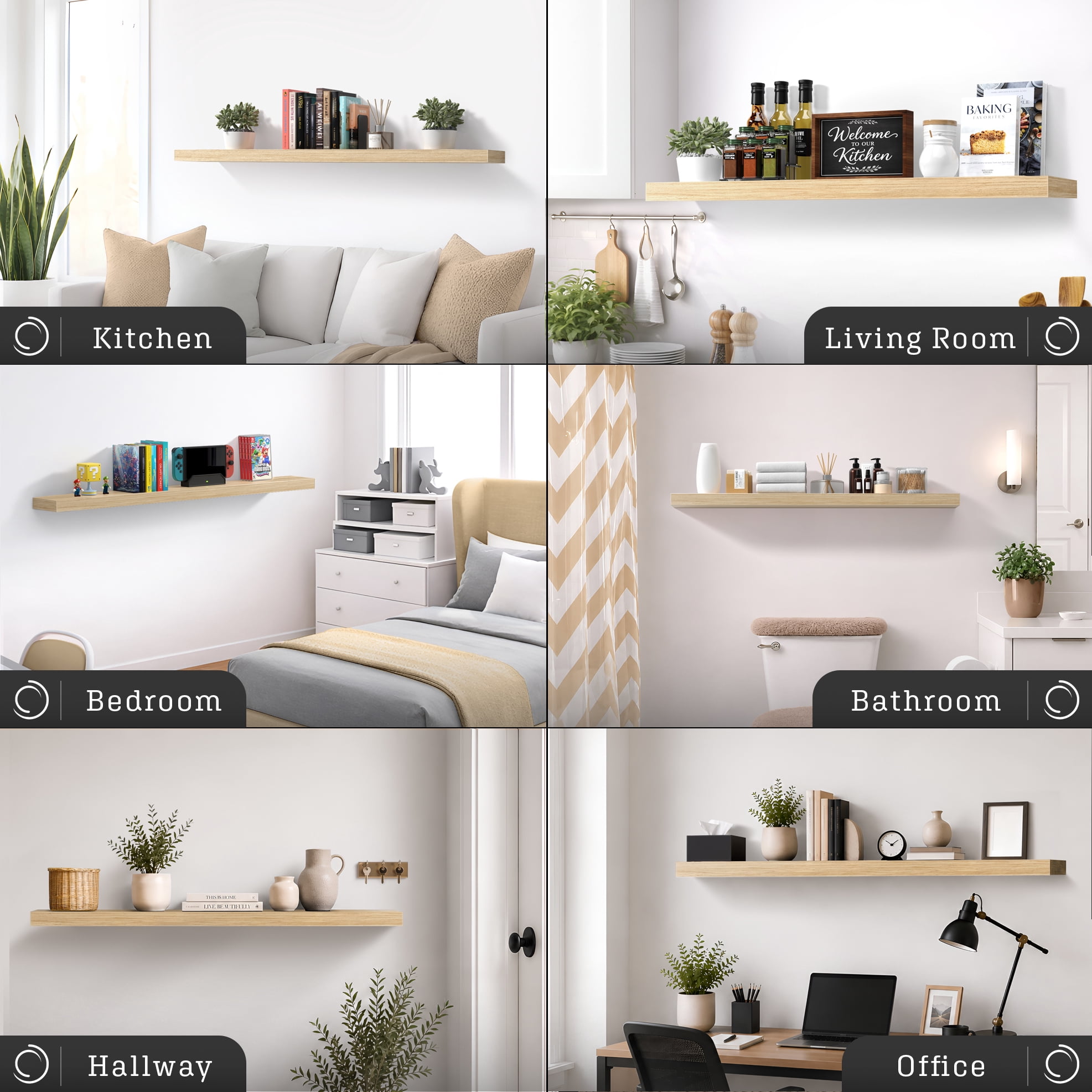 Sorbus 55" Floating Wall Shelf, Maplewood, Invisible Brackets, Bathroom, Bedroom & Home Decor