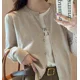 thumbnail image 5 of Cárdigan de punto de un solo pecho para mujer, jersey de manga larga, cuello redondo, cárdigans que combinan con todo, prendas de vestir, Color sólido, Coreano, 5 of 5
