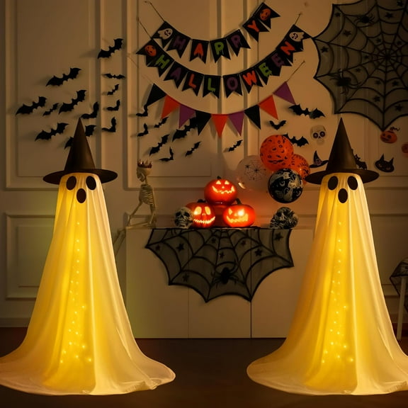 Ywuzuh Halloween Decorations Ghost Decorations Spooky Ghost Halloween Decor with Witch Hat, Scary Ghosts Decor with Led Lights for Front Porche Yard Garden Home