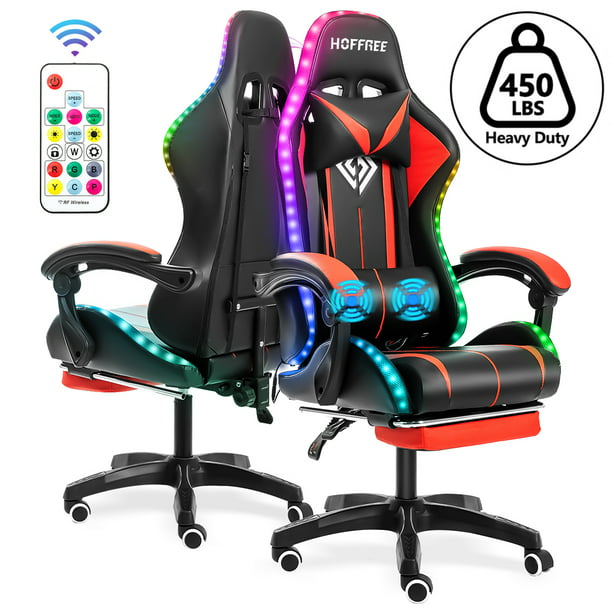 HOFFREE Gaming Chair Ergonomic Office Chair with RGB Light, High Back Computer Chair Adjustable Swivel Task with Retractable Footrest, 450lbs Load - Walmart.com