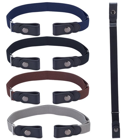 DIY 1Set 4Pcs 4 Style Unisex Adjustable No Buckle Imitation Leather Elastic Waist Belt with Iron Button for Jeans Pants Skirts Mixed Color 580x24.5x2mm 1pc/style Mixed Color DIY