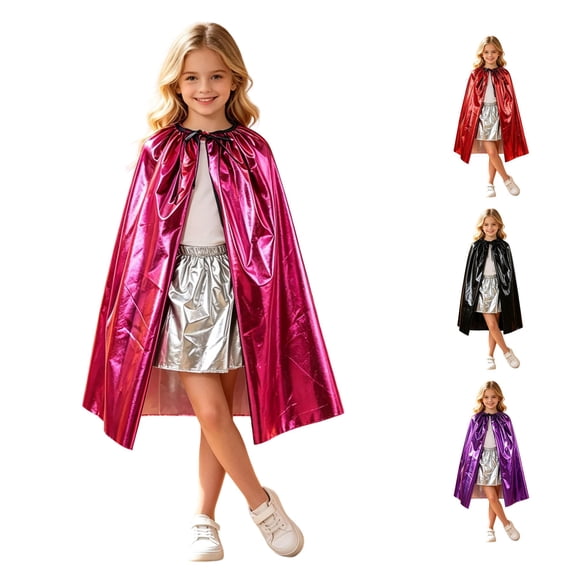 REDARER Kids Shiny Metallic Hooded Cape Cloak Cosplay Mantle Outfit for Halloween Party Fancy Dress Up Role Play Stage Performance,One Size