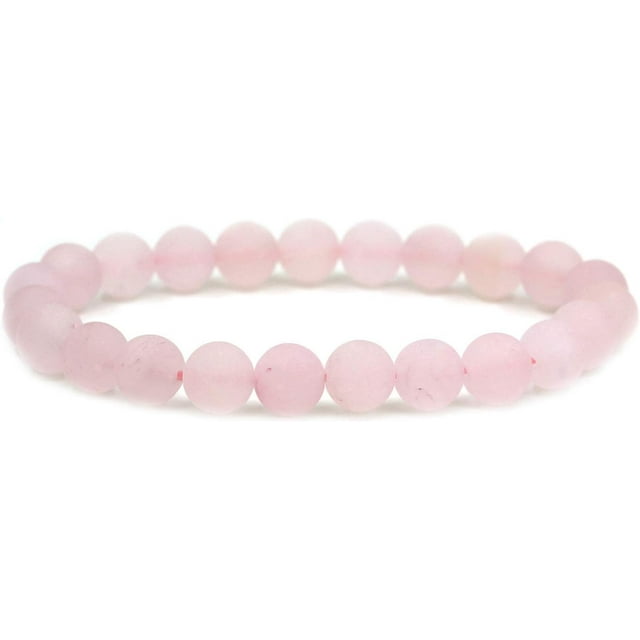 Bracelet Extensible Unisexe en Quartz Rose Mat Naturel avec Perles Rondes de 8 mm 7 Pouces