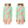 thumbnail image 2 of Serdomi Girls' Big Kid Long-Sleeve One-Piece Swimsuit Rash Guard - Colorful Stripes Cutout Midriff Zipper Size 12, 2 of 7
