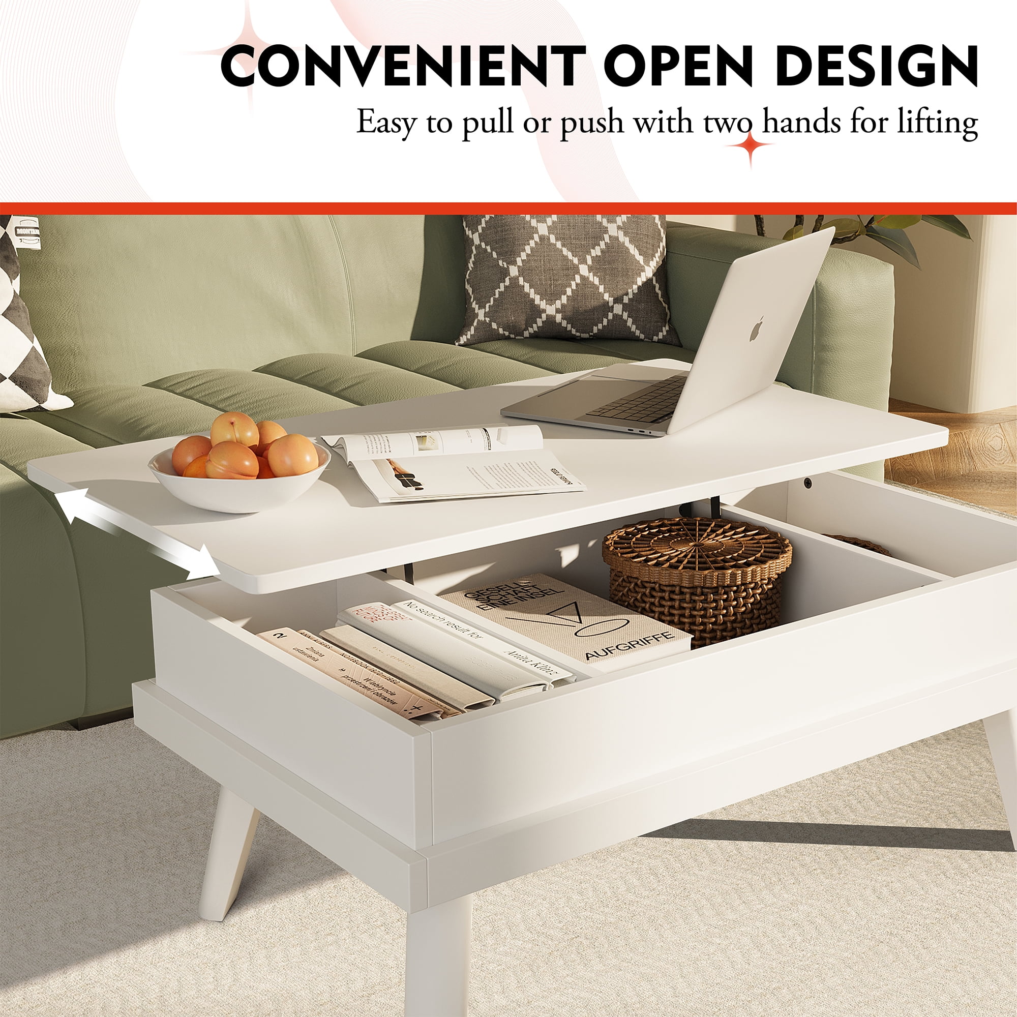 Walsunny Lift Top Coffee Tables Wooden with Storage 39.4" Farmhouse Rustic Wood Coffee Table for Living Room Reception Room Apartment Office White