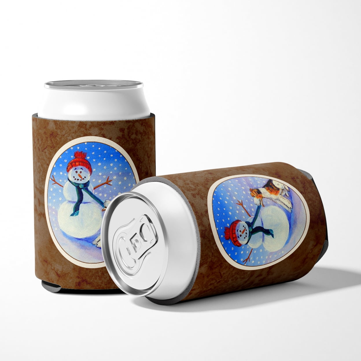 Caroline's Treasures 7156CC Snowman with  Fox Terrier Can or Bottle Hugger, Can Hugger, multicolor