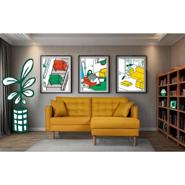 Sala Modular Sofá Cama Reversible de Lino Mostaza Makora Modelo Jerome