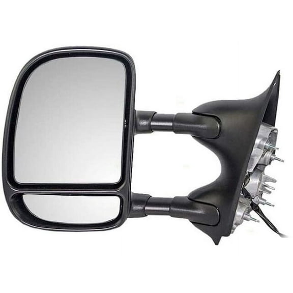 Left Driver Side Power Mirror - Dual Arm - Textured Black - Trailer Tow Type - Telescopic - without Turn Signal and Heated Glass - Compatible with 1999 - 2007 Ford F-250 Super Duty 2000 2001 2002