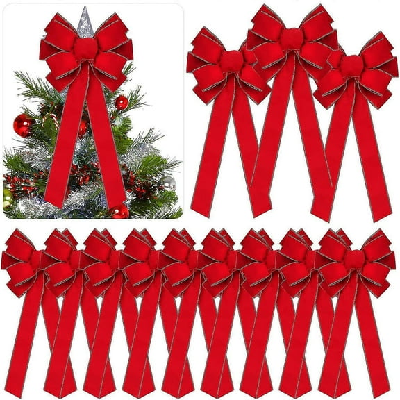 6 Pcs Extra Large Christmas Red Bows 15 X 44 Inch And Big 10 X 26 Inch Red Bow With Gold Edge Handmade Velvet Wreath Bow For Xmas Home Front Door Tree