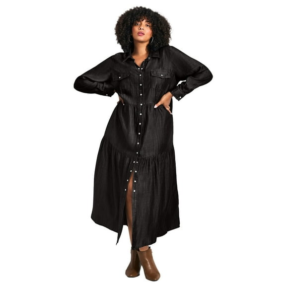 Avenue Women's Plus Size Denim Tiered Shirtdress