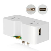 USB Wall Outlet Extender, Multi Plug Outlet Splitter with Two USB A Ports (4.2A in Total), Outlet Extender Wall Tap, 2 Prong to 3 Prong Grounding Adapter Plug, 125V, ETL Listed, White, 1 Pack