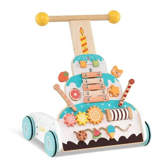 Infans Wooden Baby Walker Ice Cream Cart Toy with Sweet Accessories & Smooth Wheels