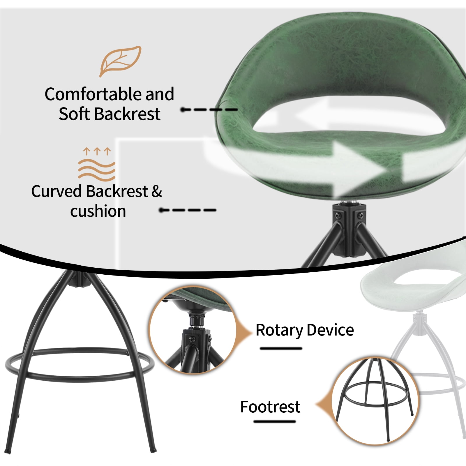 Ktaxon Set of 2 Swivel Barstools with footrest, 26" Counter Height Padded Bar Stools 2 PCS, Green