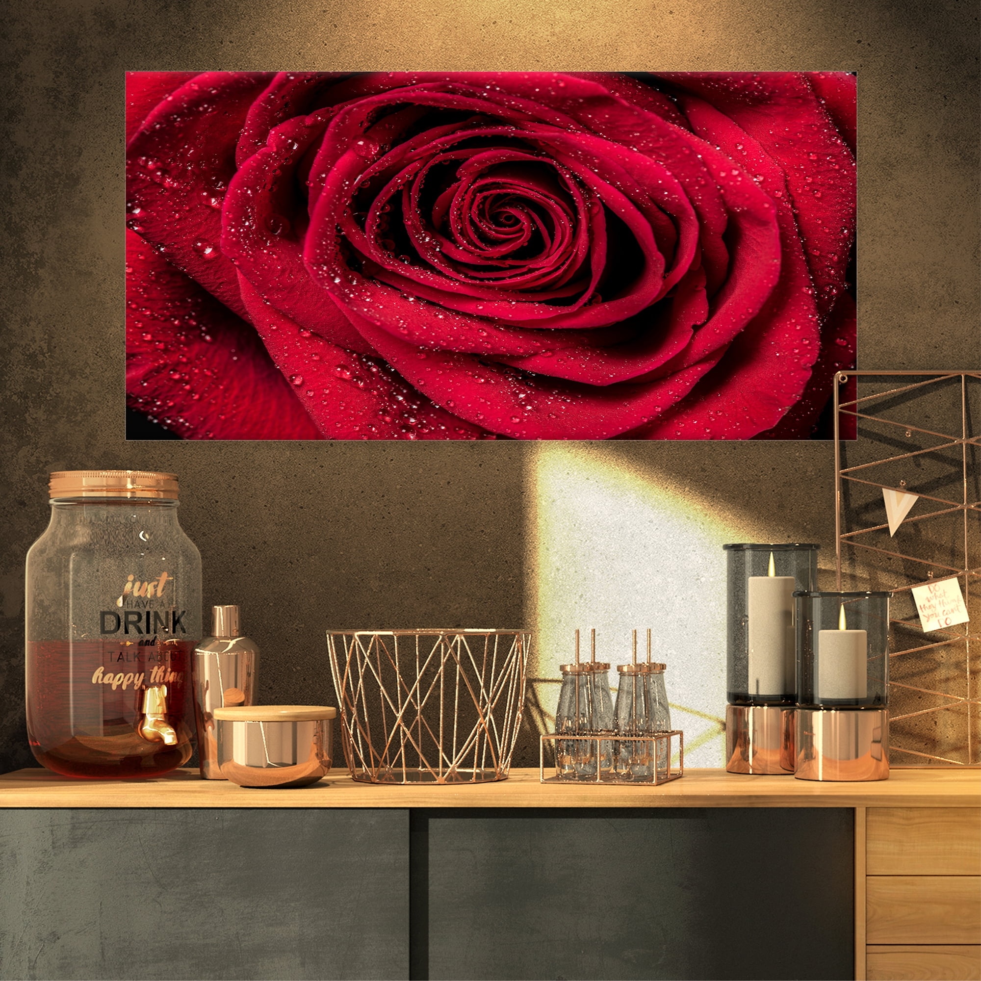 Designart 'Red Rose Petals with Rain Droplets ' Floral Art Canvas Print