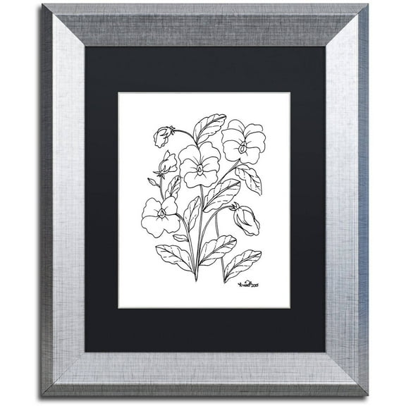 Trademark Fine Art "Simple Flower Doodle 3" Canvas Art by KCDoodleArt Black Matte, Silver Frame