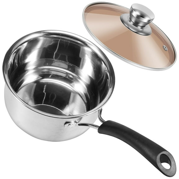 Ikoopy Saucepan Stainless Steel Small Sauce Pan Milk Pot with Glass Lid Heat-resisting Handle Dishwasher Safe Sauce Pot for Cooking Boiling Stewing
