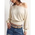 thumbnail image 3 of Women Boat‑Neck Dolman Long‑Sleeve Top, Draped Ruched Waist Cropped Blouse, Slouchy Relaxed‑Fit Trendy Shirt for Boho Daily Street‑Style Outfits, 3 of 5