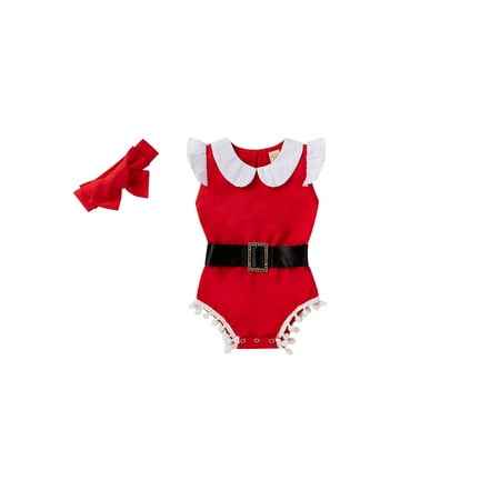 

Ehfomius 2Pcs Baby Girl Romper Lapel Collar Round Neck Sleeveless Romper Headband for 0-24 Months Girl