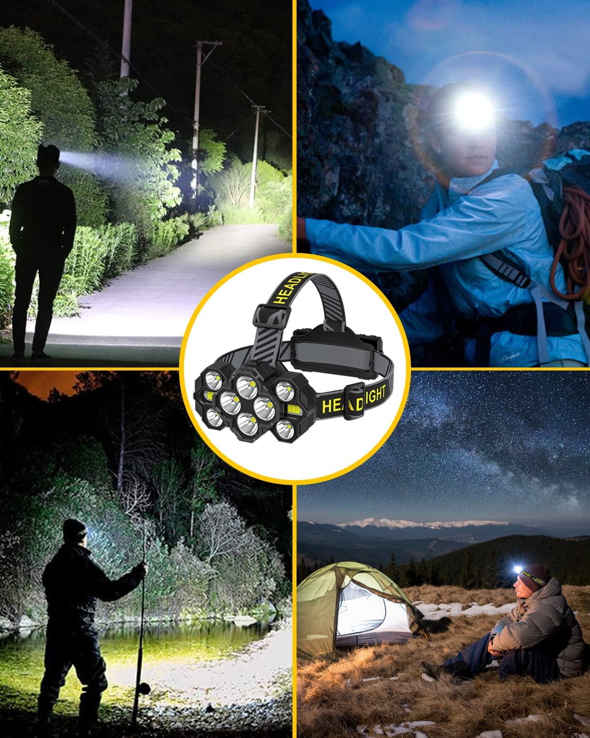 Bright 10 LED Head Lamp, 8+2 Modes Waterproof Head Flashlight for Outdoor  Running, Camping, 2PCS