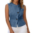 thumbnail image 6 of Miqool Women's Summer Sleeveless Denim Vest Round Neck Button Down Jean Waistcoat Casual Going Out Tops with Curved Hem, 6 of 8
