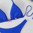 thumbnail image 6 of Women's Halter Bikini Sets Beads Tie Side Solid Triangle Thong Swimsuit Two Piece Cheeky Bathing Suits (Royal Blue,M), 6 of 8
