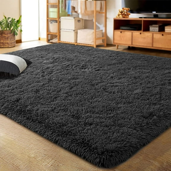Lochas Soft Indoor Modern Area Rugs Fluffy Living Room Carpets for Children Bedroom Home Decor Nursery Rug,4x5.3 Feet, Dark Grey