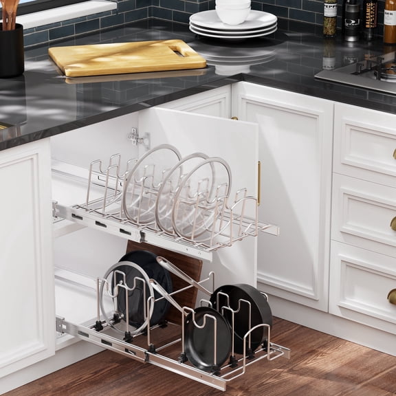 STORING Pull Out Cabinet Organizer 15" W x 22" D, Slide Out Drawers for Kitchen Organizers and Storage, Capacity Heavy Duty Caddy, Shelves Chrome-Plated, Pantry