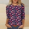 thumbnail image 2 of Penkiiy Women's Valentine Day Tees Casual Crewneck 3/4 Sleeve Loose T Shirt Ladies Heart Tops Blouses Shirts XL Multicolor, 2 of 5