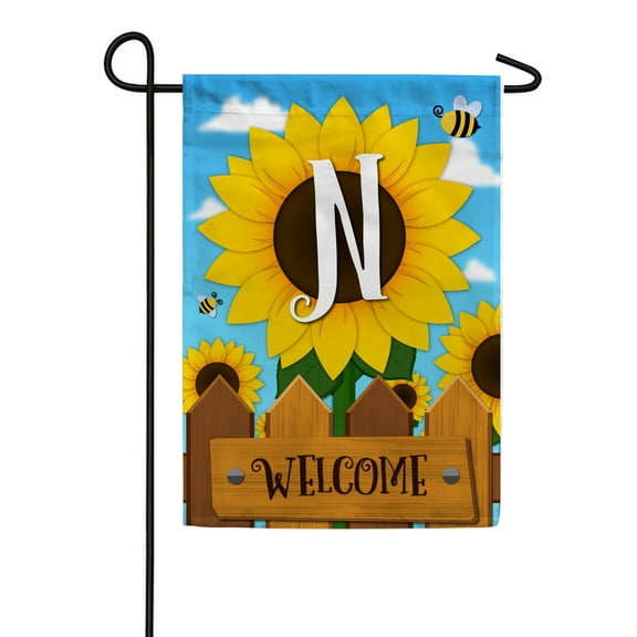 America Forever Spring Monogram Garden Flag Letter N 12.5 x 18 inches Double Sided Vertical Outdoor, Yard, Lawn, Beautiful Bright Sunlowers, Floral Design, Honeybee, Summer Welcome Garden Flag