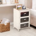 thumbnail image 5 of 3‑Tier White Plastic Nightstand with Transparent Drawers, Rolling Storage Cabinet on Wheels, 24.4″ Tall Bedside Organizer for Bedroom, Dorm – Clear Front Drawers & Lockable Casters, 5 of 6