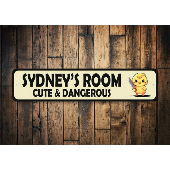 (Aluminum metal) Funny Kid Room Sign Kid Room Gift Cute And Dangerous Daughter Room Decor Funny Sign Decorations Size: 4 x 16 Inch