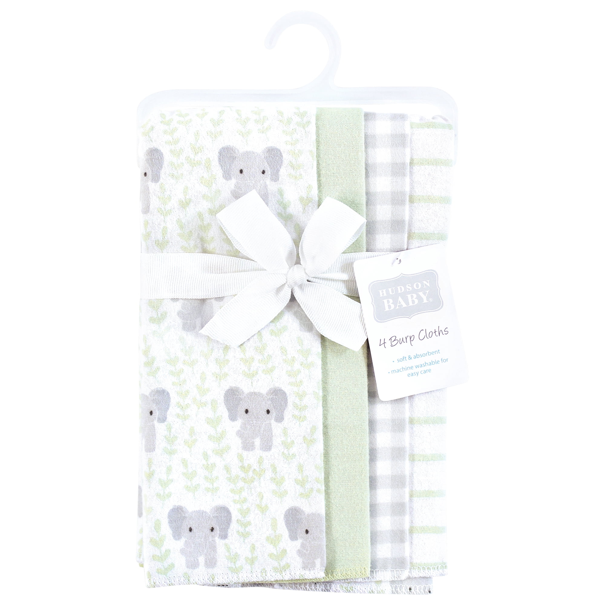 Hudson Baby Unisex Baby Cotton Poly Flannel Burp Cloths, Leafy Elephant, One Size