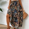 thumbnail image 2 of WTOBBY Women's Bohemian Print Smocked Floral Maxi Skirt with Loose High Waist and Big Swing, Summer Beach A-Line Pleated Long Skirt for Casual Vacation Wear,Black L, 2 of 5
