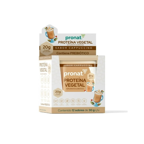 Suplemento Proteína vegetal Pronat sabor Cappuccino caja con 12 sobres