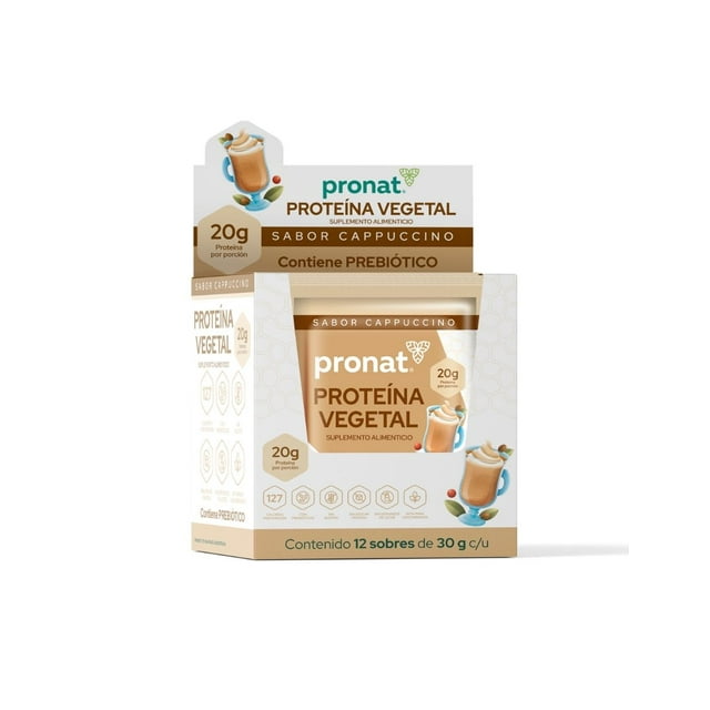 Suplemento Proteína vegetal Pronat sabor Cappuccino caja con 12 sobres