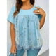 thumbnail image 4 of Blusa extragrande con cuello redondo de encaje Blusa extragrande de manga corta de encaje de doble capa para mujer Lady Girl Azul claro 4XL, 4 of 6