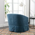 thumbnail image 4 of Swivel Barrel Chair, Linen Blend Single Sofa Chair with Pillow and Skirt, Round Accent Chair with Deep Seat and Metal Base, Leisure Club Chair for Living Room Bedroom Office, Blue, 4 of 9