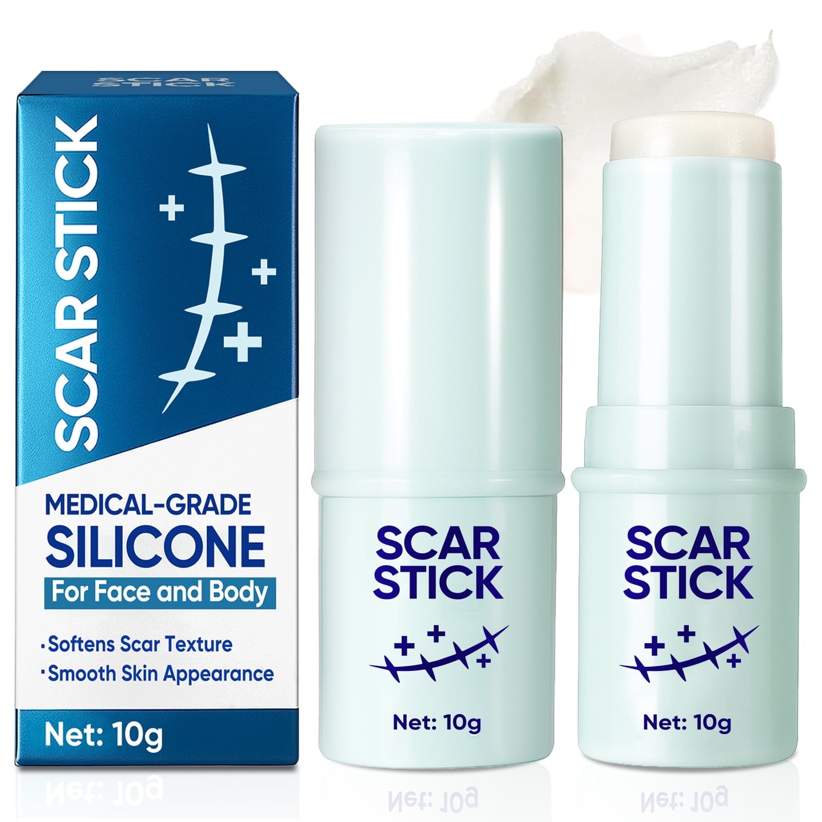 Silicone Scar Stick, Skin Smoothing Stick, Silicone Texture Care, Gentle Formula for Daily Use, Silicone Scar Sheets for Surgical Scars, Stretch Marks Removal, For Face and Body, 10g*2