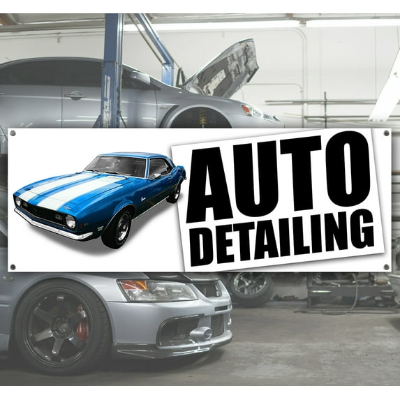 Auto Detailing Camaro 13 oz heavy duty vinyl banner sign with metal grommets, new, store, advertising, flag, (many sizes available)