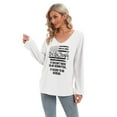 thumbnail image 2 of Women's Long Sleeve V Neck T-shirt Flag and Letter Printed Casual Tee Tops Loose Blouse Basic Tee Spring Fall Tops, S-2XL, 2 of 6