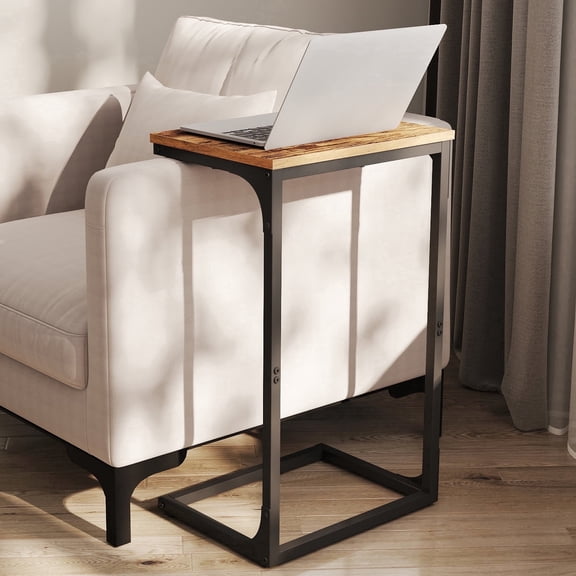 LEDREM Slim C‑Shaped Side Table, Slide Under Sofa & Bed, Stable Steel Frame, 26.2” Height, Compact Space-Saving Bedside Table