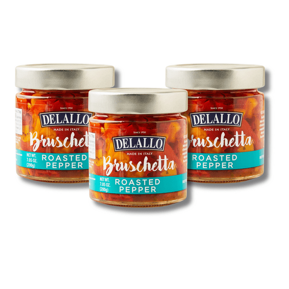 DeLallo Roasted Red Pepper Bruschetta, Non-GMO, Vegan, Gluten Free, 7.05 oz Jar, (3 Pack)