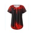 thumbnail image 2 of Sunloudy - Camiseta larga con cuello henley para mujer, camisetas de manga corta con estampado de flores, rayas, llamas y oro Sunloudy  S M L XL XXL, 2 of 8