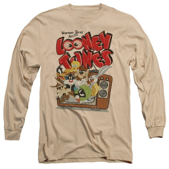 Looney Tunes Saturday Mornings Long Sleeve Adult 18/1 T-Shirt Sand