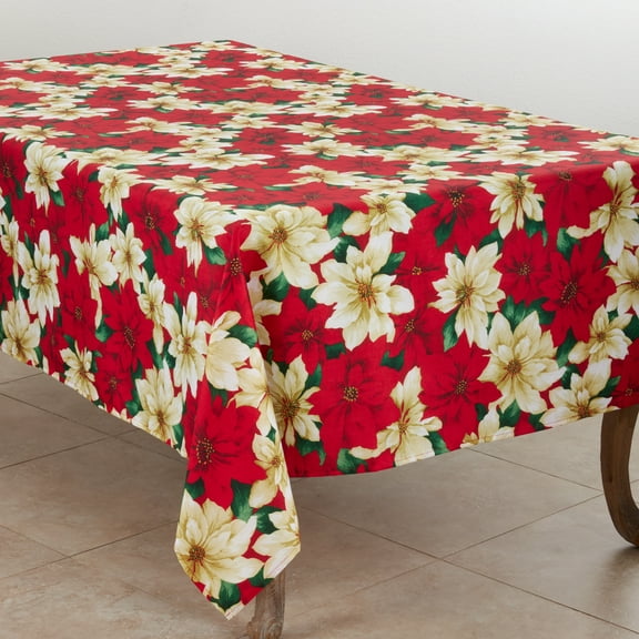70 x 104 in. Poinsettia Print Tablecloth