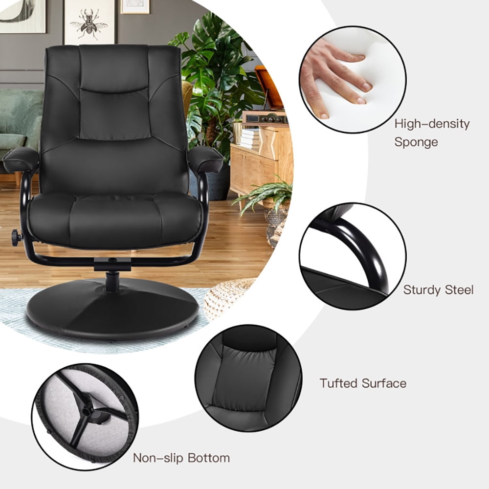 Finihen Swivel Recliner Chair, Swivel Lounge Chair Recliner with Ottoman, for Living Room, Bedroom, Black