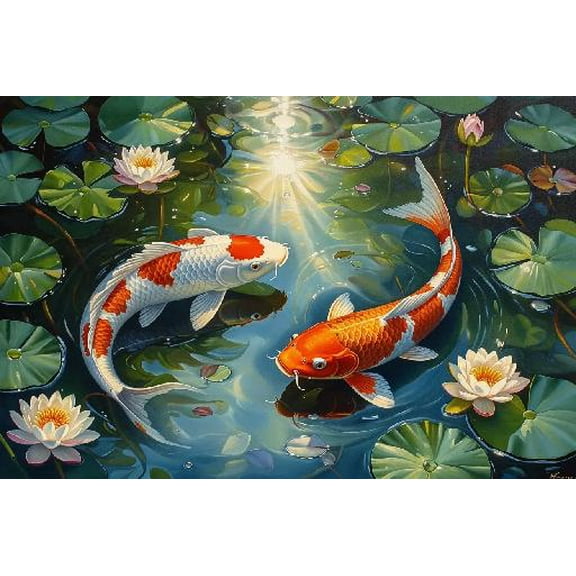 Fun Jigsaw Puzzle for Adults 300 Pieces A Painting of Two Koi Fish in A Pond Wooden Puzzles Best Brain Exercises Educational Gift Home Decor