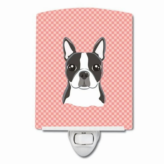 Caroline's Treasures BB1203CNL Checkerboard Pink Boston Terrier Ceramic Night Light, 6x4x3", multicolor