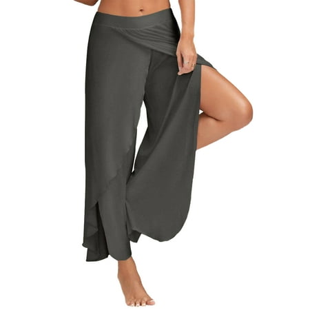 

MAWCLOS Womens Yoga Sporty Wide Leg Capris Active Wear High Split Joggers Pants Leisure Loose Fit Pajamas Pjs Pants Size S-5XL