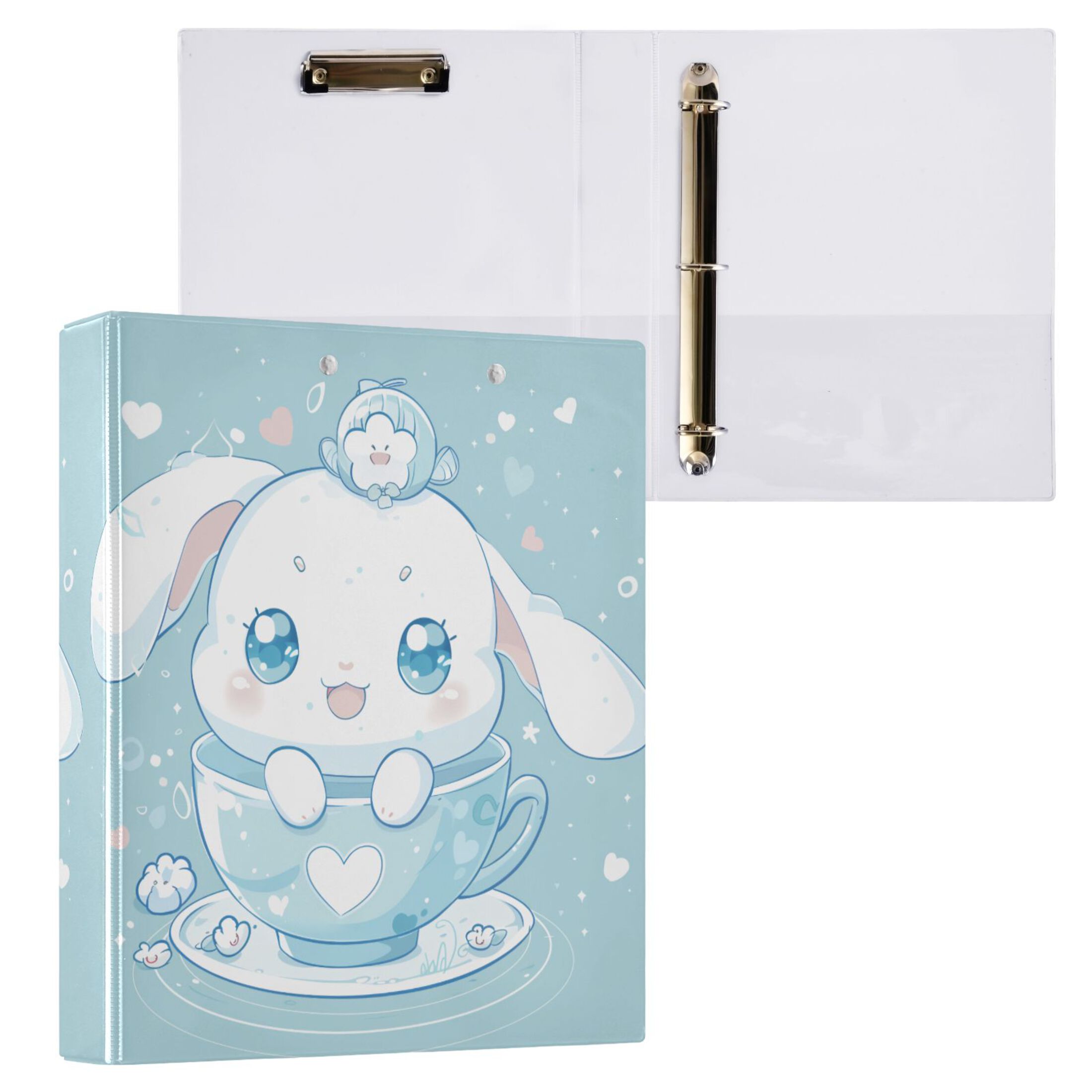 Cute Cinnamoroll Sanrio in Cup Hardcover 3 Ring Binder 1.5” Round Rings Binder Organizer Letter Size Paper Pockets School Office Supplies
